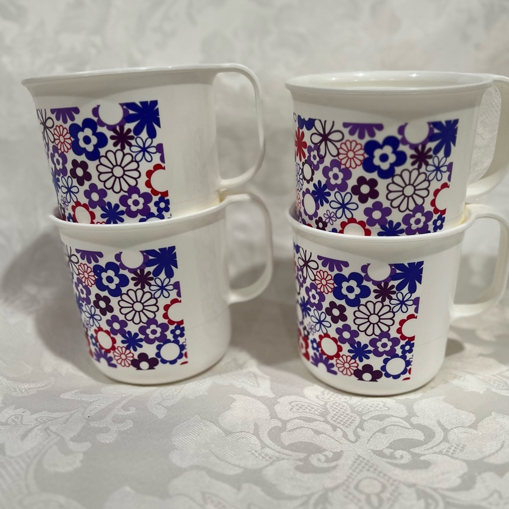 NWOT Tupperware Romance Floral Mugs Set 4 pieces